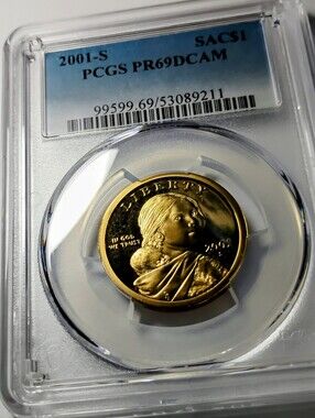 Gold 2001-S PR69DCAM SAC$1 Commemorative Coin CLAD